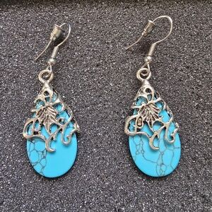 Brand New Blue Turquoise Floral Vine Teardrop Dangle Earrings